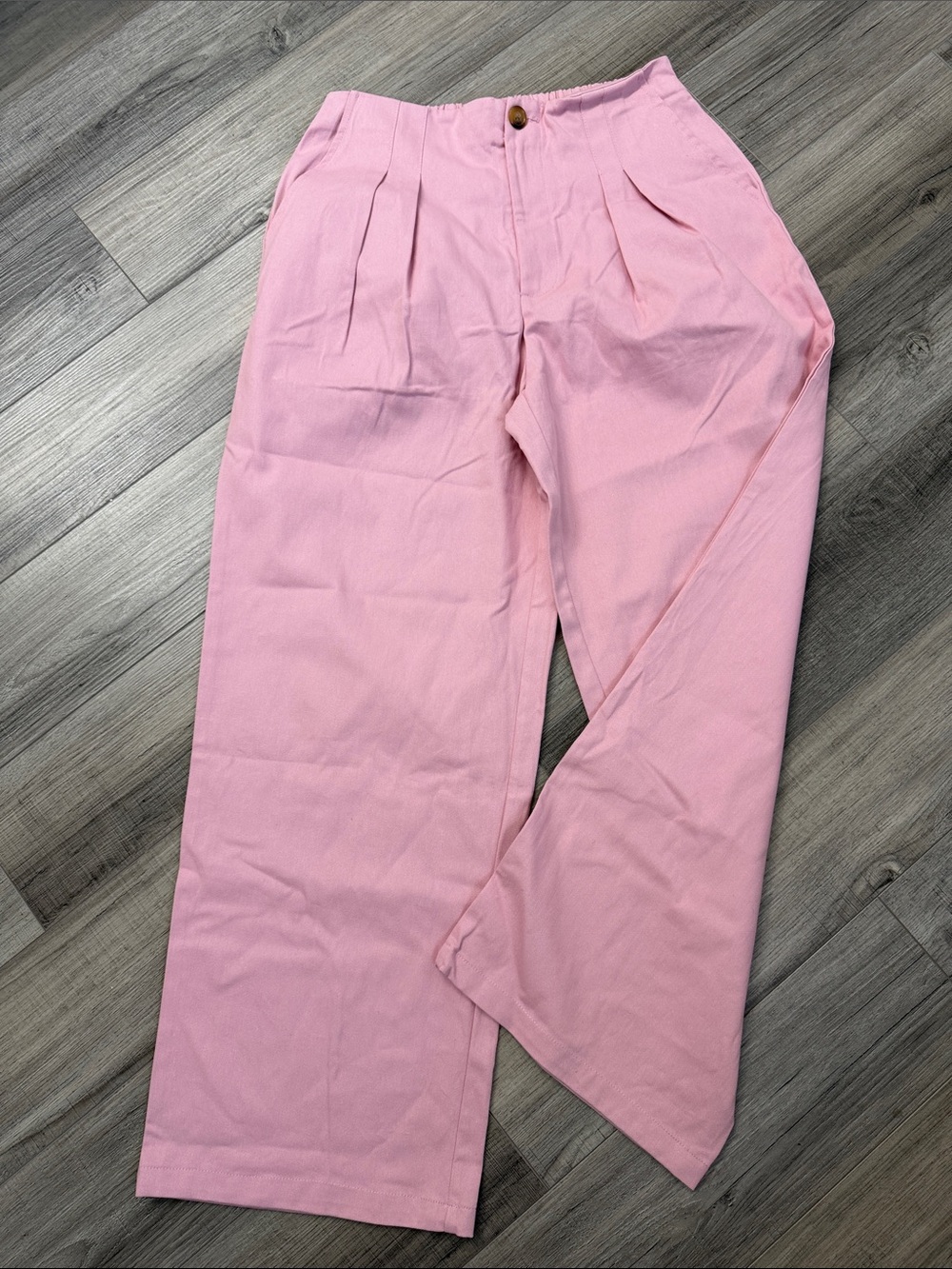 SHEIN Pink Pleated Wide-Leg Women's Pants